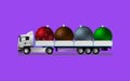 A truck with a semitrailer transports large Christmas tree decorations for Christmas and New Years. Vector