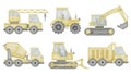 Truck Set Watercolor illustration. Hand drawn clip art of baby toy cars on isolated background. Tractor with lorry and Royalty Free Stock Photo