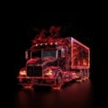 Truck Shape In Red Fire On Black Background. Generative AI Royalty Free Stock Photo