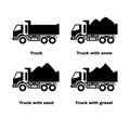 Truck with sand, snow and gravel. Vector silhouette.