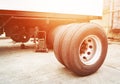 Truck Spare Wheels Tyre Waiting for to Change. Trailer Maintenace and Repairing. Royalty Free Stock Photo