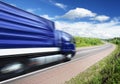 Truck speeding on country highway, motion blur Royalty Free Stock Photo