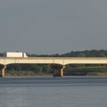 Truck Speeding Down US Route 377 Over Lake Texoma Graffitied Bridge Royalty Free Stock Photo