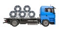 Truck with stainless steel coils, 3D rendering