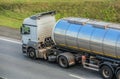 truck tank moves along a highway Royalty Free Stock Photo