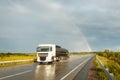 Truck with a tank & x28;cistern& x29; moving on a wet road Royalty Free Stock Photo