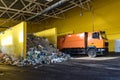 Truck throws garbage at sorting modern waste recycling processing plant. Separate and sorting garbage collection. Recycling and