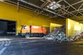 Truck throws garbage at sorting modern waste recycling processing plant. Separate and sorting garbage collection. Recycling and