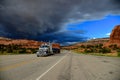 The truck on the thunder road Royalty Free Stock Photo