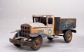 old tin cargo truck toy from the year 1950 faded profile Royalty Free Stock Photo