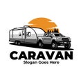 Truck tow caravan camping logo vector illustration