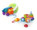 Truck toy car for boy, toys, whirligig, ball and cubes with letters, watercolor