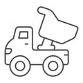 Truck toy thin line icon, kid toys concept, plastic dumper sign on white background, Building truck toy icon in outline