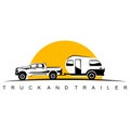 Truck and trailer caravan logo design vector