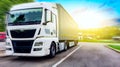 truck transport container . Truck on the road . Royalty Free Stock Photo