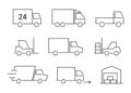 Truck transport, logistic and delivery line icon. Shipment service, forklift and warehousing. Cargo transportation Royalty Free Stock Photo