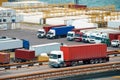 Truck transportation container from ship near sea Royalty Free Stock Photo