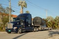 Truck transportation of a Jumbo Jet 747 engine on his way to the repair shop Royalty Free Stock Photo