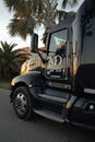 Truck transportation of a Jumbo Jet 747 engine on his way to the repair shop Royalty Free Stock Photo