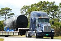 Truck transportation of a Jumbo Jet 747 engine on his way to the repair shop Royalty Free Stock Photo