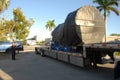 Truck transportation of a Jumbo Jet 747 engine on his way to the repair shop Royalty Free Stock Photo