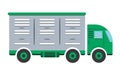 Truck for transporting livestock chicken or pigs. Color illustration in green and gray.