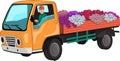 Truck transports flowers.