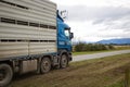 A truck transports livestock between farms in Canterbury, New Zealand