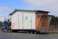 Truck Transports Premade House Module as Oversize Load Royalty Free Stock Photo