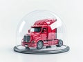 Truck under a glass dome on a white background. Concept of protecting your cargo and guaranteed delivery Royalty Free Stock Photo