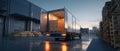 The truck unloading cargo in a modern warehouse at dusk. AI generated image Royalty Free Stock Photo