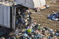 Truck unloading garbage on an open air dump. Waste treatment Royalty Free Stock Photo