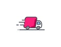 Truck vector icon. Delivery service logo isolated on white. Moving car line outline thin sign flat design. Royalty Free Stock Photo