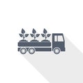 Truck vector icon, plants and trees delivery concept flat design illustration in eps 10 Royalty Free Stock Photo