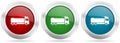 Truck vector icon set. Red, blue and green silver metallic web buttons with chrome border Royalty Free Stock Photo