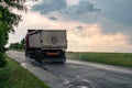 Truck vehicle driving wet road in rainy weather Royalty Free Stock Photo