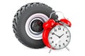 Truck Wheel with alarm clock, 3D rendering Royalty Free Stock Photo