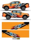 Truck 4 wheel drive and car graphic vector. abstract lines with Orange background design for vehicle vinyl wrap Royalty Free Stock Photo