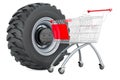 Truck Wheel with shopping cart. 3D rendering Royalty Free Stock Photo