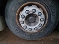 Truck Wheel and Tyre with Nut locators on a HGV Vehicle