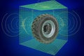 Truck wheel, visualization 3d cad model, blueprint. 3D rendering