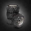 Truck wheels with brake on black gradient background 3d