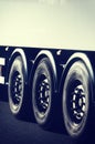 Truck wheels closeup in motion Royalty Free Stock Photo