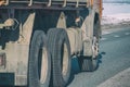 Truck wheels on road in motion Royalty Free Stock Photo