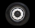 Truck Wheels Tires Isolated on Black Background. Rubber, Vechicle Wheels Tyres