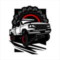 truck white color with tires offroad in behind