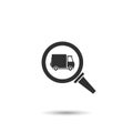 truck in window magnifying glass icon. concept of truck search or delivery service