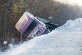 Truck in winter road accident Royalty Free Stock Photo