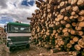 Truck in wooden warehouse for transportation Royalty Free Stock Photo