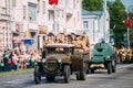 Truck ZIS-5V Foreground Of Parade Soviet WW2 Time Cars. Royalty Free Stock Photo